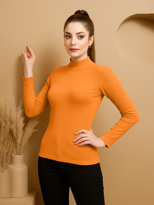 FBAR Casual Solid Women Orange Top
