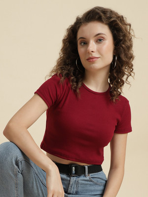 HouseOfCommon Casual Self Design Women Maroon Top