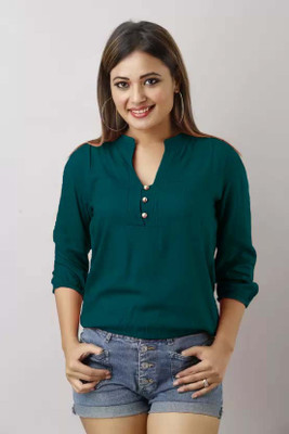 farever Casual Solid Women Dark Green Top
