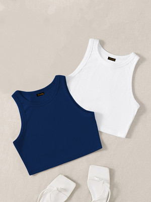Toochki Casual Solid Women Dark Blue Top