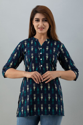 FabbibaPrints Women Printed Straight Kurta(Dark Blue)