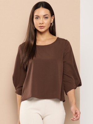 CHEMISTRY Casual Solid Women Brown Top