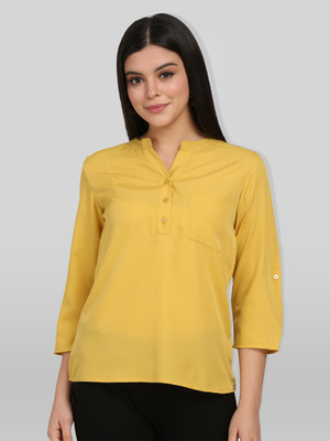 OTTAVIA Party Solid Women Yellow Top