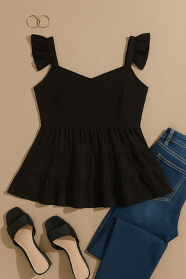 NiloBerry Party Solid Women Black Top
