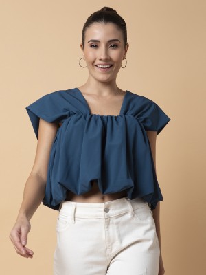 Showoff Casual Solid Women Dark Blue Top