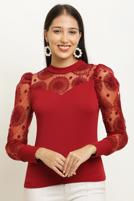 Purser Casual Embroidered Women Red Top