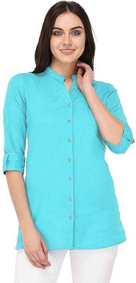 Vastraa Fusion Casual 3/4 Sleeve Solid Women Blue Top