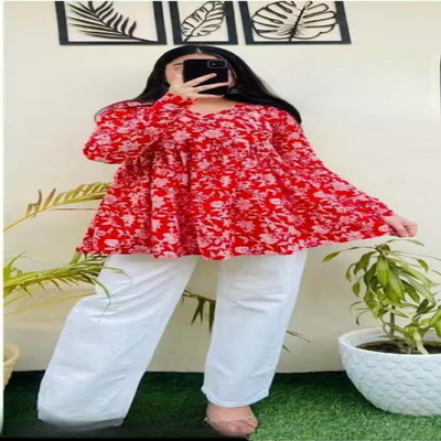 nikku textiles Party Floral Print Women Red Top