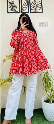 Yogun Fashion Casual Printed Women Red Top