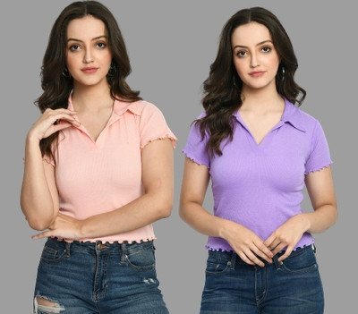 GLADLY Casual Solid Women Purple, Pink Top