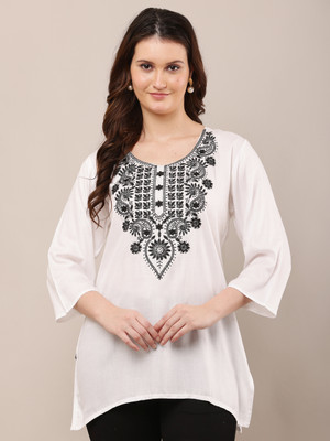 StyleRise Casual Embroidered Women White Top