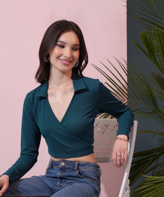 Tokyo Talkies Casual Solid Women Green Top