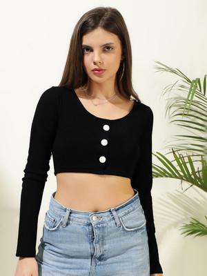 KOTTY Casual Solid Women Black Top