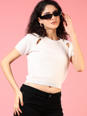 V-MART Casual Solid Women White Top