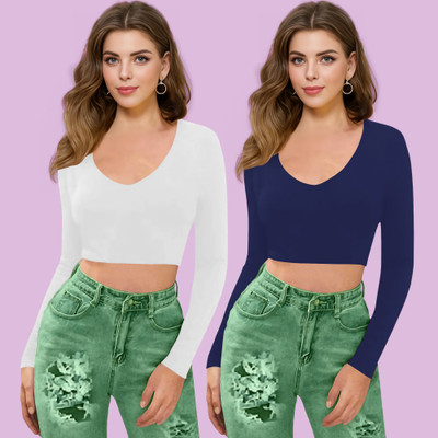 Kashonaa Casual Solid Women Dark Blue Top