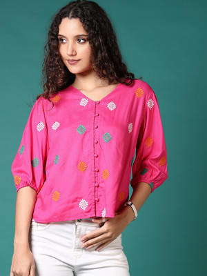 V-MART Casual Self Design Women Pink Top