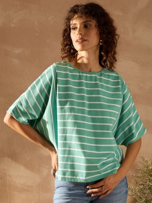 KASSUALLY Casual Striped Women Green Top