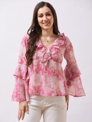 Globus Casual Floral Print Women Pink, White Top