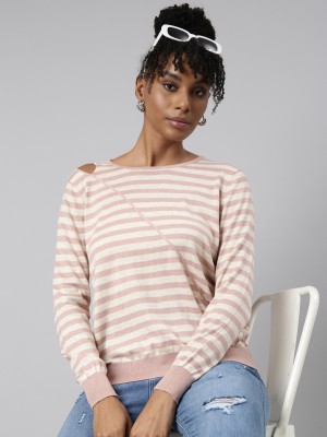 Showoff Casual Striped Women Pink, White Top