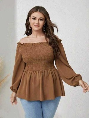 Minakshi Dutta Design Studio Casual Self Design Women Brown Top