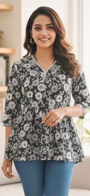 BGV Casual Floral Print Women Black Top