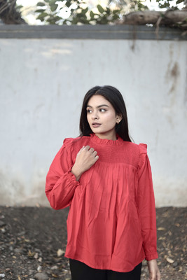 LADAKDI Casual Solid Women Red Top