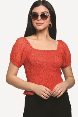 Azzurra Party Printed Women Red Top