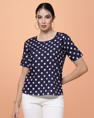 HASMI TRENDZ Casual Printed Women Dark Blue, White Top