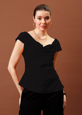 ATHENA Casual Solid Women Black Top