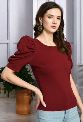 Moshe Casual Color Block Women Maroon Top