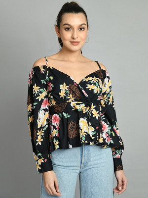 ADRIANA Party Printed Women Black Top