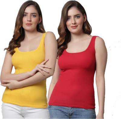 KEX Casual Solid Women Yellow, Red Top