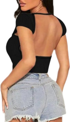 DEALZONE Casual Solid Women Black Top