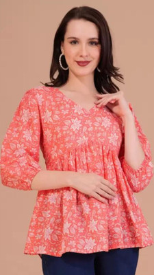 HouseOfCommon Formal Floral Print Women Orange Top