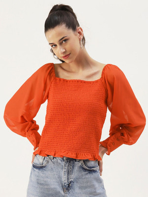 Dressberry Casual Printed Women Orange Top
