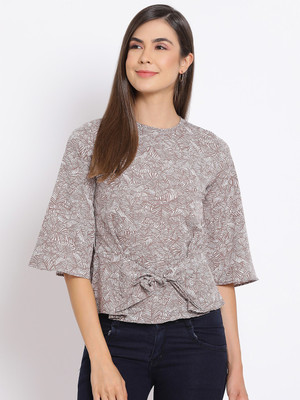 OXOLLOXO Casual 3/4 Sleeve Printed Women Grey Top