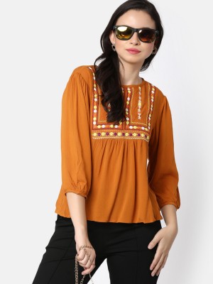 V-MART Casual Embellished Women Yellow Top