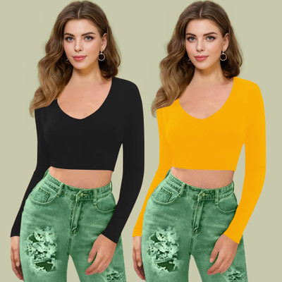 NAVYANKAA Casual Solid Women Yellow Top