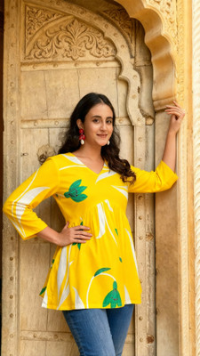 TANVASTYA Casual Printed Women Yellow Top