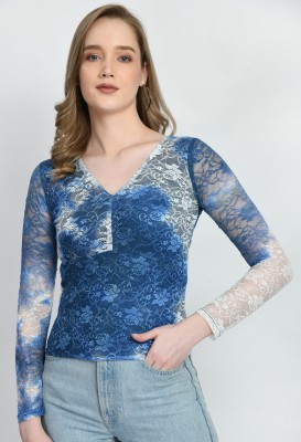 urban streetwear Casual Solid Women Blue Top