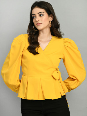 Raffaella Party Solid Women Yellow Top