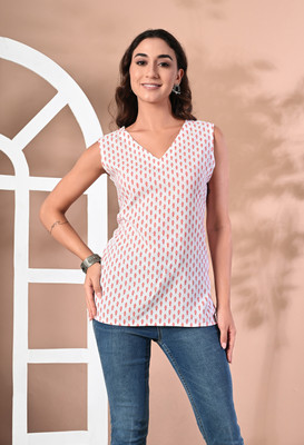 METRONAUT Casual Chevron/Zig Zag Women Red Top