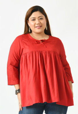 SAAKAA Casual Embroidered Women Red Top