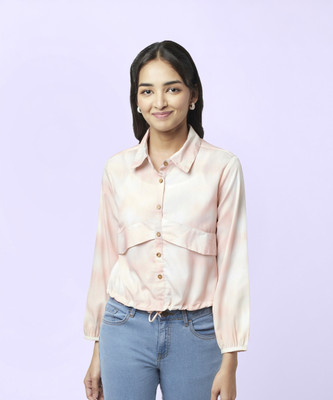 YU by Pantaloons Casual Tie & Dye Women Pink Top