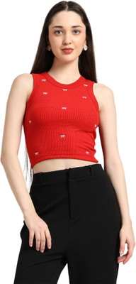 HouseOfCommon Casual Self Design Women Red Top