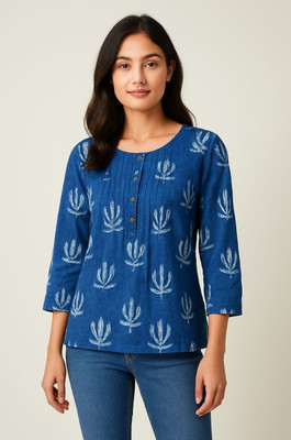 Flora fab rashmi Casual Floral Print Women Blue, White Top