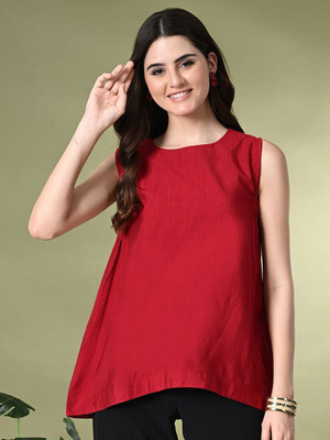 Sangria Casual Solid Women Red Top