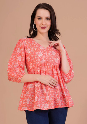 shri siddhi vinayak Formal Self Design Women Orange Top