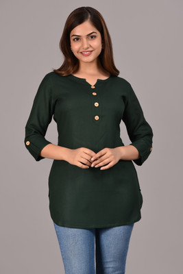 STYLE GANGA Casual Solid Women Dark Green Top