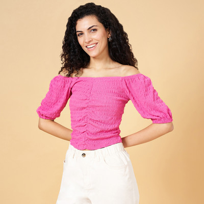 Honey By Pantaloons Casual Solid Women Pink Top